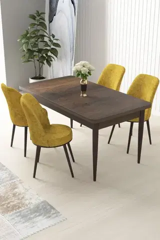 Jedálenské sety Dining Table & Chairs Set (5 Pieces) Nil - Baroque, Mustard
