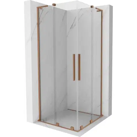 Sprchovacie kúty MEXEN/S - Velar L Duo sprchovací kút, posuvné dvere 90 x 90, transparent, meď kartáčovaná 871-090-090-02-03-65