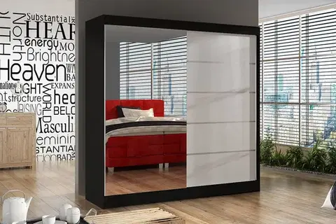 Šatníkové skrine Šatníková skriňa BASTIAN 3 čierna/ biela