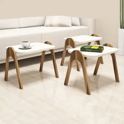 Konferenčné stolíky Sada odkladacích stolíkov (3 kusy) Paris - Walnut, Cream