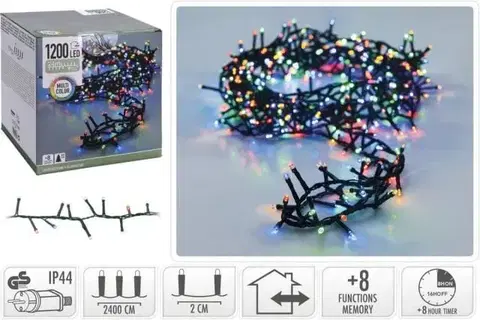 Vianočné osvetlenie Kinekus Svetlo vianočné 1200 LED farebné, 24 m, s časovačom, s funkciami, na 300 cm stromček, vonkajšie/vnútorné