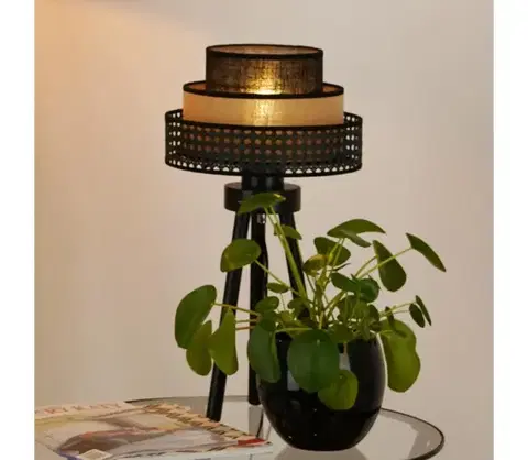 Lampy BRILAGI - Stolná lampa DAKOTA LUNETA 1xE27/15W/230V čierna/ratan 607896