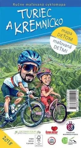 Voda, lyže, cyklo Turiec a Kremnicko - ručne maľovaná cyklomapa