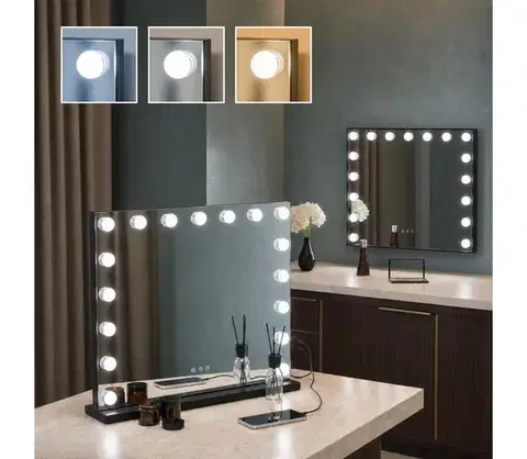 Kúpeľňové zrkadlá BRILAGI - LED stmievateľné make-up zrkadlo HOLLYWOOD LED/15W/230V 60x50 cm čierne FG-M6-WD11-6050-BLK