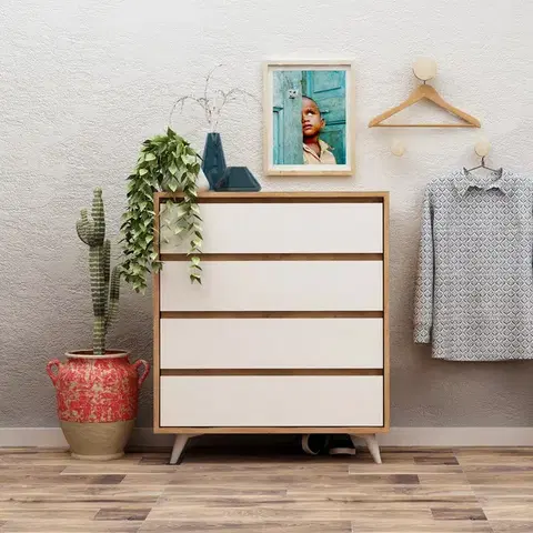 Komody a skrinky RANTH šuplíková komoda, biela/dub