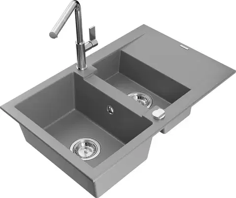 Kuchynské drezy MEXEN/S MEXEN/S - Gaspar granitový drez 1.5 s odkvapkávačom vrátane batérie Flora, šedá 6507-71-670401-00