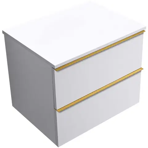 Kúpeľňový nábytok CERANO - Koupelnová skříňka Velora - bílá matná, úchytka zlatá + deska z lit. mramoru Elanys - 12 mm - bílá matná - 70x54,2x46,5  CER-679422