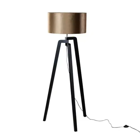 Stojace lampy Stojacia lampa čierna s velúrovým tienidlom bronz 50 cm - Puros