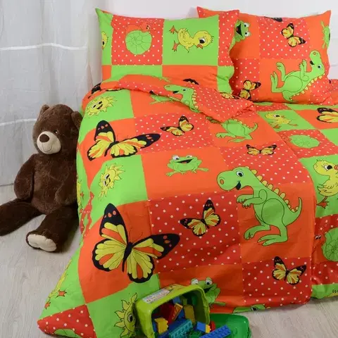 Detské obliečky Obliečky bavlnené detské Dinosaurus červené TiaHome - Detský set 130x90cm + 65x45cm