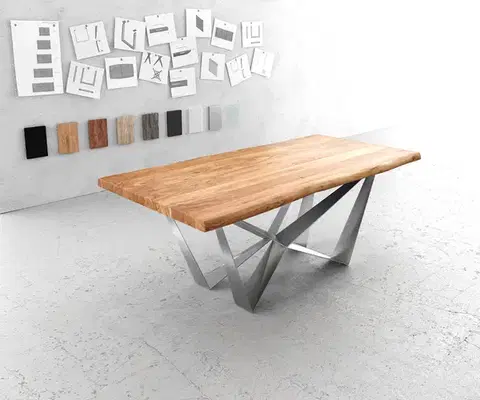 Jedálenské stoly DELIFE Jedálenský stôl Edge 200x100 XL akácia prírodná Spider plochá oceľ nerezová oceľ Live-Edge