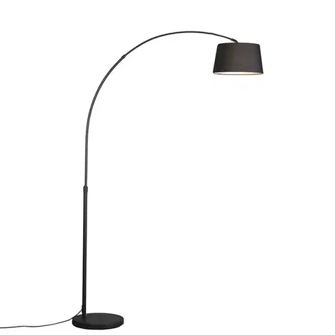 Oblúkové lampy Moderná oblúková lampa čierna s čiernym textilným tienidlom - Arc Basic