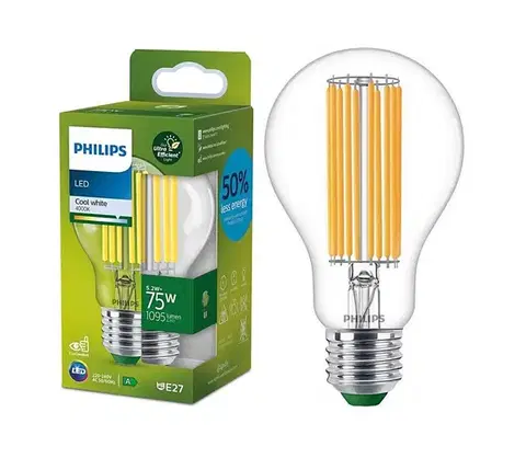 Žiarovky Philips 8719514435698 LED žiarovka E27 5,2W/75W 1095lm 4000K A70 filament A-class