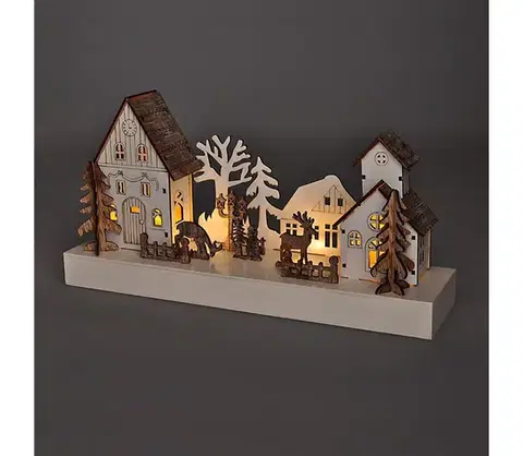 Vianočné osvetlenie  LED vánoční vesnička 34x17cm dřevo 4 LED 2x AA 1V256