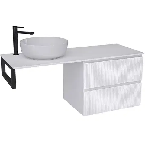 Kúpeľňový nábytok CERANO - Kúpeľňová skrinka Carole - biela matná ryhovaná + doska pod umývadlo Navira Slim - 18 mm + konzola čierna - 120x46x49,8 CER-162113