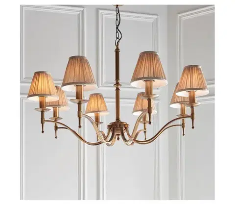 Svietidlá Endon 63629 - Luster na reťazi STANFORD 8xE14/40W/230V mosadz/béžová 63629