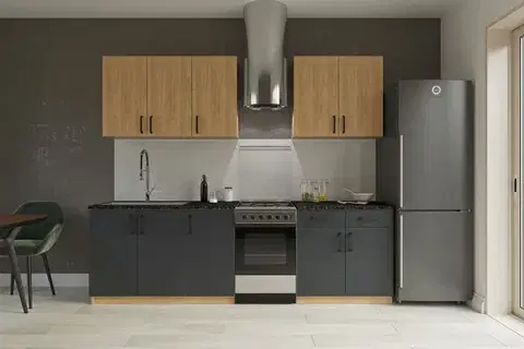 Kuchynské linky SILVER jednoduchá kuchynská linka 200 cm, dub kraft zlatý-antracyt