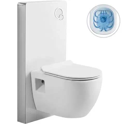 Záchody CERANO - Kompletný WC set Modul/Dure - biela lesklá - integrované WC tlačidlo - pneumatický modul - 51x35 CER-979848