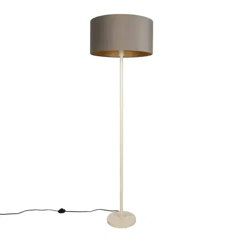 Stojace lampy Japandi stojaca lampa béžová s taupe tienidlom a zlatým interiérom 50cm - Simplo