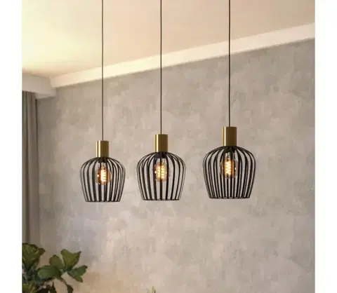 Svietidlá Eglo 901037 - Luster na lanku EMPOLI 3xE27/40W/230V čierna/zlatá 901037