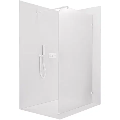 Sprchové dvere CERANO - Sprchová zástena Walk-in Orbis Round - Pravá - 8 mm - guľatá vzpera - biela matná, mliečne sklo - 110x200 CER-999931