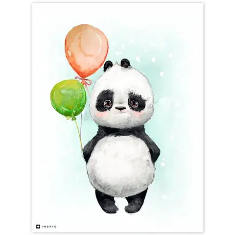 Obrazy do detskej izby Obrázok na stenu Panda s farebnými balónmi