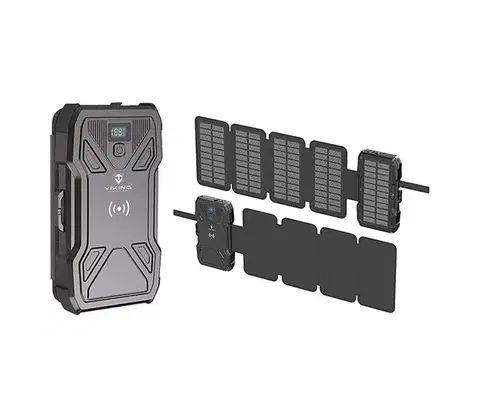 Predlžovacie káble Viking Technology Viking Power Bank s LED osvetlením, bezdrôtovým nabíjaním a solárnym panelom, USB Power Delivery 15 W / 10 000 mAh TYR1
