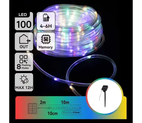 LED osvetlenie  B.V.  - LED solárna svetelná reťaz 100×LED / 8 režimov, 12 m, IP65, viacfarebná B10303K9F