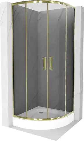 Vane MEXEN/S - Rio sprchovací kút štvrťkruh 90 x 90, grafit, zlatá + vanička Rio, biela - 863-090-090-50-40-4710 863-090-090-50-0-4710