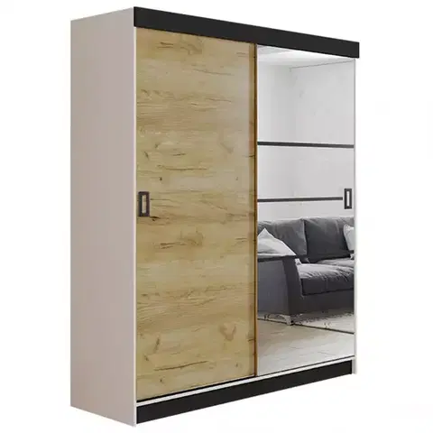 Spálňové šatníkové skrine Skriňa Retro 138 6L Biely / Dvierka zlatý craft