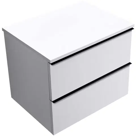 Kúpeľňový nábytok CERANO - Koupelnová skříňka Velora - bílá matná, úchytka černá + deska z lit. mramoru Elanys - 12 mm - bílá matná - 70x54,2x46,5  CER-679408