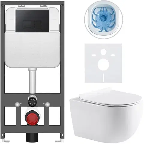 Záchody CERANO - Kompletný WC set Basic/Felci - biela lesklá - WC tlačidlo Modulo/Čierna - závesné - predstenová inštalácia - 53x37 CER-8050BD86098