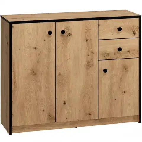 Komody do spálne Komoda Baumi 01 3D2S Dub Artisan/čierna