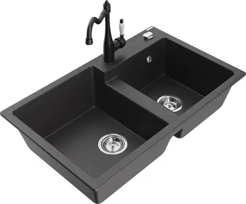 Kuchynské drezy MEXEN/S MEXEN/S - Tomas granitový drez 2-bowl vrátane batérie Carla, čierna kropenatá 6516-76-670700-70
