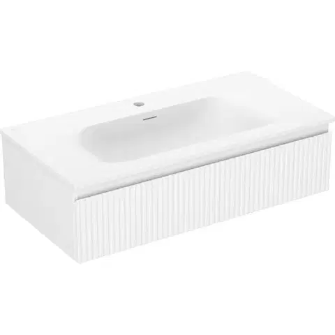 Kúpeľňový nábytok MEXEN/S - Rivel kúpeľňová skrinka 90 cm s umývadlom Vela, 1 šuplík, reliéf, biela mat 91A20-09023-1-BF01-W23M01