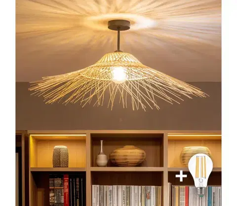 Svietidlá BRILAGI - LED prisadený luster CERIA BOHO 1xE27/60W/230V priemer 70 cm čierna/béžová BG3989+EG781124