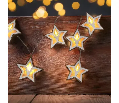 Vianočné osvetlenie  LED vianočná reťaz hviezdy 10x LED drevo 1,5m 2x AA