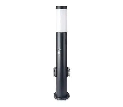 Záhradné lampy  Vonkajšia lampa so senzorom a 2 zásuvkami SCHUKO 1xE27/60W/230V IP44 60cm čierna 8979