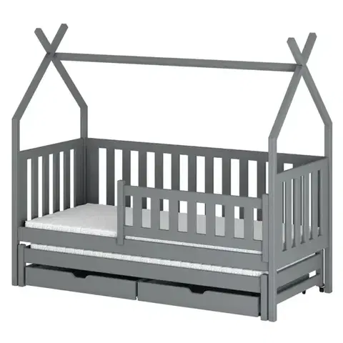 Detské postele Posteľ Domček Tytus 90x200 sivá