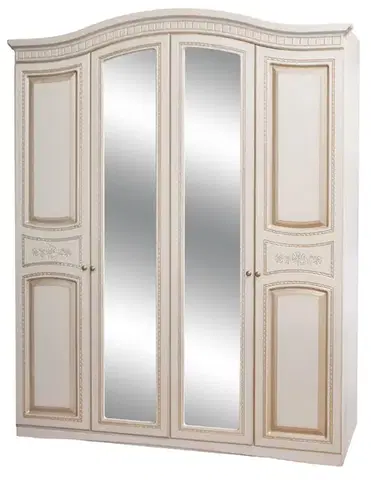 Šatníkové skrine NIKA šatníková skriňa 4D, biele drevo/patina