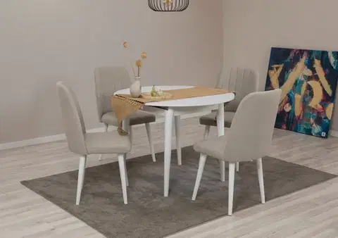 Jedálenské sety Jedálenský set s rozkladacím stolom a stoličkami (5 kusov) Vina 1005 5 - White, Cream