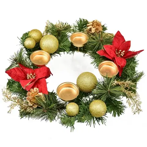 Vianočné dekorácie Adventný veniec zdobený Poinsettia, 33 cm