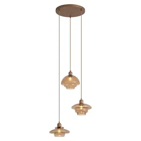 Závesné svietidlá Retro závesná lampa tmavý bronz s jantárovými tienidlami 3-svetelná - Smokey