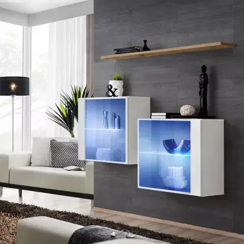 Komody do spálne Komoda+Polička Switch Sb III Led Biely/Wotan