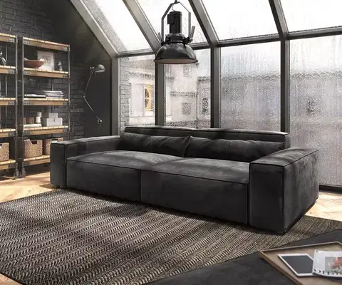 Veľké pohovky DELIFE Veľká pohovka Sirpio XL 270x130 cm mikrovlákno čierna s taburetom