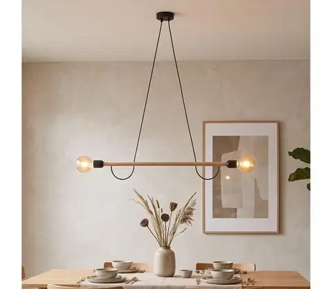 Svietidlá  Luster na lanku HELIX 2xE27/15W/230V čierna/borovica 4951