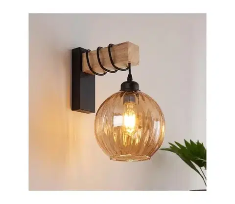 Svietidlá Brilagi - Nástenné svietidlo WOOD GLASS 1xE27/60W/230V borovica/čierna/dymovo-hnedá EG44078+NSTK7482
