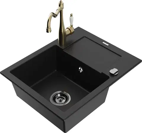 Kuchynské drezy MEXEN/S MEXEN/S - Enzo granitový drez 1 s odkvapkávačom vrátane batérie Carla, čierna 6506-77-670700-50-B