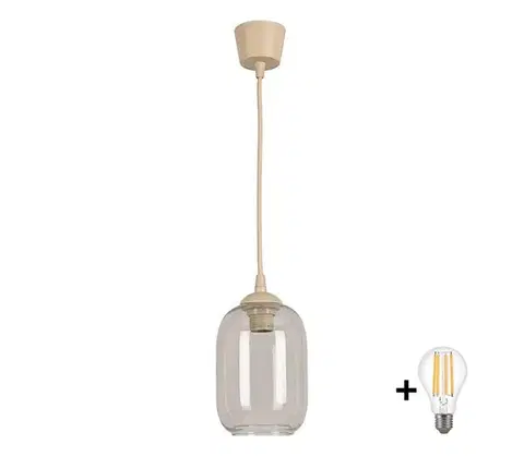 Svietidlá BRILAGI - LED luster na lanku R GLASS 1xE27/60W/230V priemer 14 cm béžová/dýmovo sivá NSTK7757+TK8619A
