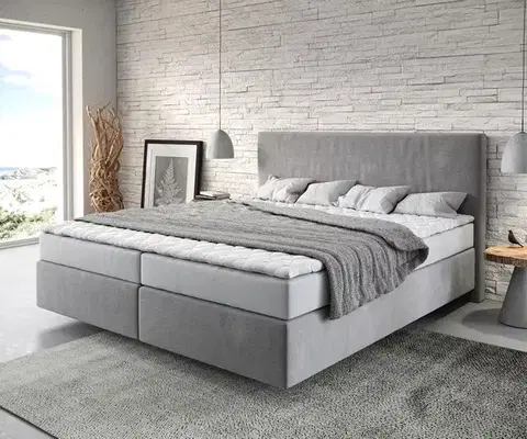 Postele Boxspring DELIFE Boxspring posteľ Dream-Well 180×200 cm mikrovlákno sivá s matracom a topperom