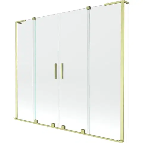 Sprchové dvere MEXEN/S - Velar L Duo dvojkrídlová posuvná vaňová zástena 180 x 150, transparent, zlatá kartáčovaná 896-180-003-02-55